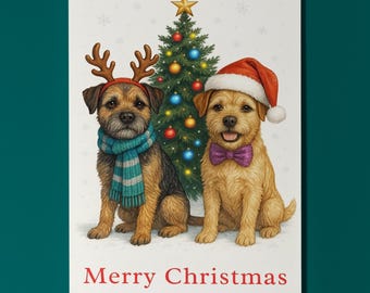 Border Terrier Dog - Merry Christmas Card - Funny Animal - Dog Breeds - Premium Greeting Card and Envelope - Personalised card - Friends
