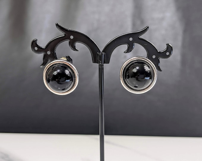 Lovely Faux Black Onyx Lucite cabochons Clip-on Earrings from AVON Jewellery