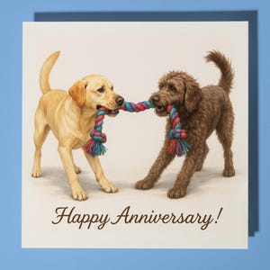 Cani Labradoodle e Labrador - Biglietto di auguri di buon anniversario con animali divertenti - Biglietto di auguri premium e busta - Biglietto di auguri personalizzato per cani - Marito