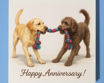 Labradoodle and Labrador Dogs - Happy Anniversary Card  Funny Animal - Premium Greeting Card & Envelope - Personalised Dog card - Husband