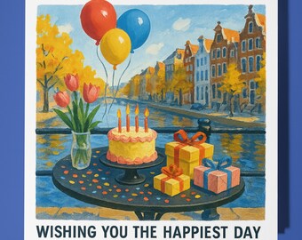 City by the river - Happy Birthday Card - Funny Animal - Premium Greeting Card Envelope - Personalised card - sister daughter friend Dad