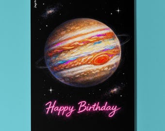 Galactic Journey Collection - Planet Jupiter Happy Birthday Card Premium Greeting Card and Envelope Personalised - Friends Family Mum Dad