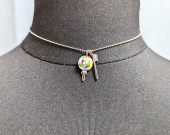 Lovely Vintage Chain Rose Little Brush Pendant Delicate  Choker Necklace
