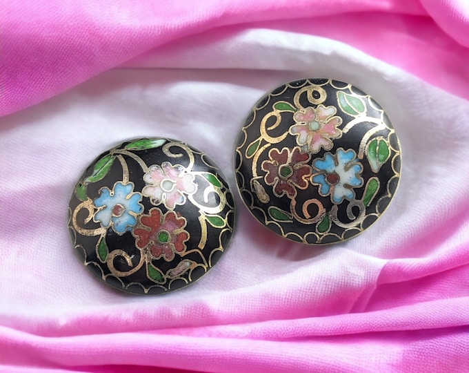 Lovely Vintage Jewellery  Hand-painted Flower Cloisonne Earrings