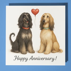 Afghanische Windhunde und rotes Herz - Glückwunschkarte zum Jubiläum Lustig Tier - Premium Grußkarte & Umschlag - Personalisierte Hundekarte - Ehemann