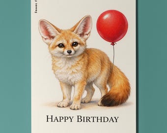 Animal Hugs Series Fennec fox: Listening for cake Happy Birthday Card Premium quality Greeting Card Envelope Personalised Friends Family