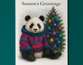Panda's Big Holiday Hugs Season's Greetings Card - Funny animals Premium Greeting Card and Envelope - Personalised Friends Family members