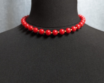 Lovely Vintage Faux Coral Red Gold Colour Bead Necklace by Monet Jewellery
