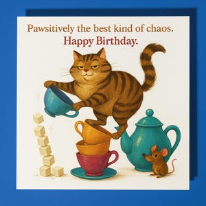Fine Art Funnies Collection - Cat and mouse - Pawsitively the best Happy Birthday Card - Premium Greeting Card Envelope - Personalised card
