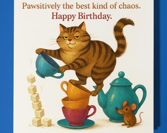 Fine Art Funnies Collection - Cat and mouse - Pawsitively the best Happy Birthday Card - Premium Greeting Card Envelope - Personalised card