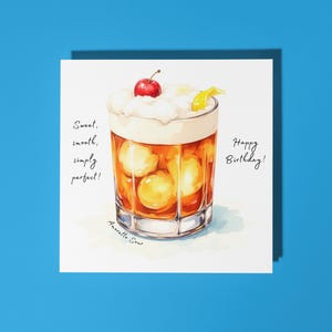 Coquetel Amaretto Sour artesanal - Doce, suave, simplesmente perfeito! Cartão de Feliz Aniversário para Amantes dos Animais, Cartão de Saudações Premium e Envelope