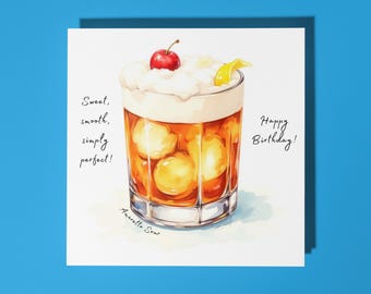 Handmade Amaretto Sour cocktail - Sweet, smooth, simply perfect! Happy Birthday Card Animal Lovers Premium Greeting Card & Envelope