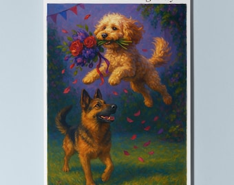 Cockapoo German Shepherd Dog - Bouquet Chase On your wedding day Card - Funny Dogs Dog Breeds - Premium Greeting Card Envelope Personalised
