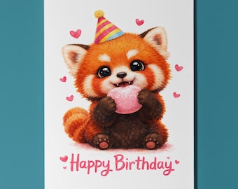 Red Panda Birthday Card Personalised Kawaii Mochi Cute Animal Lover Gift