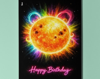 Galactic Journey Series - Sun Happy Birthday Card Premium Greeting Card and Envelope Personalised - Friends Family members