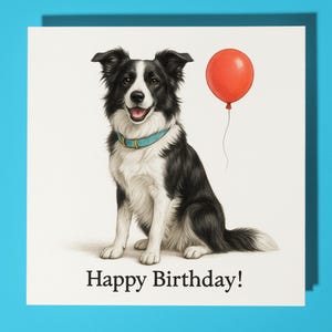 Dog Breeds Black White Border Collie Happy Birthday Card - Funny Animal - Premium Greeting Card & Envelope - Personalised Dog card - Friend