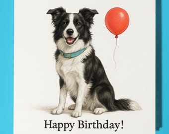 Dog Breeds Black White Border Collie Happy Birthday Card - Funny Animal - Premium Greeting Card & Envelope - Personalised Dog card - Friend