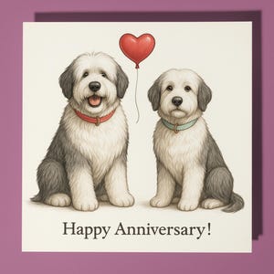 Cani da pastore inglesi - Biglietto di auguri per anniversario con animali divertenti - Busta per biglietti di auguri premium - Biglietto personalizzato con cane - Marito e fidanzato
