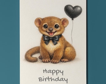 Animal Hugs Collection Kinkajou Black Bow Happy Birthday Card - Premium Greeting Card Envelope - Personalised funny Friends Family members