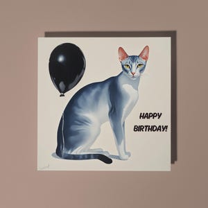 Handgemachte Schlanke und Anmutige Blaue Orientalische Katze - Alles Gute zum Geburtstag Karte Lustige Tierkarte Tierliebhaber Premium Grußkarte & Umschlag