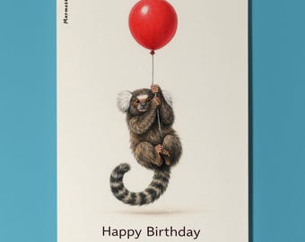 Animal Hugs Series Marmoset: Flying high for you Happy Birthday Card Premium Greeting Card and Envelope Personalised Friends Family members