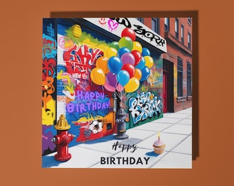Handmade Colourful graffiti wall in New York Happy Birthday! Were going to... New York! Card surprise Card Premium Greeting Card & Envelope