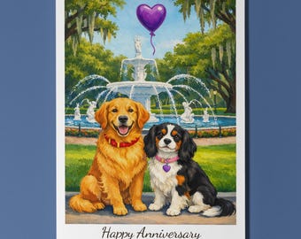 Savannah - Forsyth Park - Golden Retriever Cavalier King Charles Spaniel Dogs Anniversary Card Envelope Funny Breeds - Premium Personalised