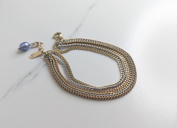 Lovely Gold and Silver-tone Multi-chain Grey Pear… - image 9