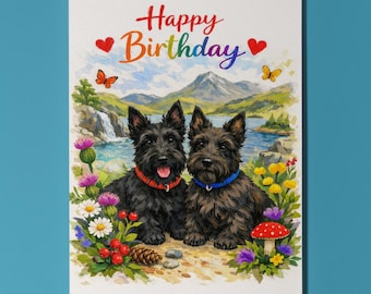 Scottish Terrier Scottie Dogs Happy Birthday Card Funny Animal Premium Greeting Card Envelope Personalised card Dog Breeds Friends Family