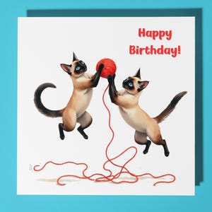 Carte de joyeux anniversaire chats siamois - animal drôle - carte de voeux premium et enveloppe - carte de chats personnalisée fils soeur ami maman fille