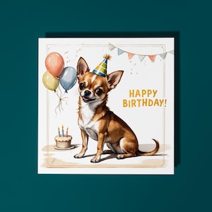 Handgemaakte schattige chihuahua hondenras met taart Happy Birthday Card Funny Animal Card Animal Lovers Premium wenskaart en envelop