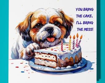Shih Tzu  Dog Happy Birthday Card - Funny Animal Premium Greeting Card & Envelope - Personalised Dog card - Son Sister Friend daughter Mum