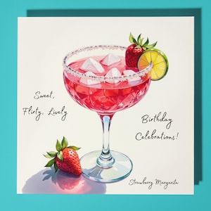 Erdbeere Margarita - Süß, Kokett, Lebhaft - Alles Gute zum Geburtstag Karte - Premium Grußkarte & Umschlag - Personalisierte lustige Karte