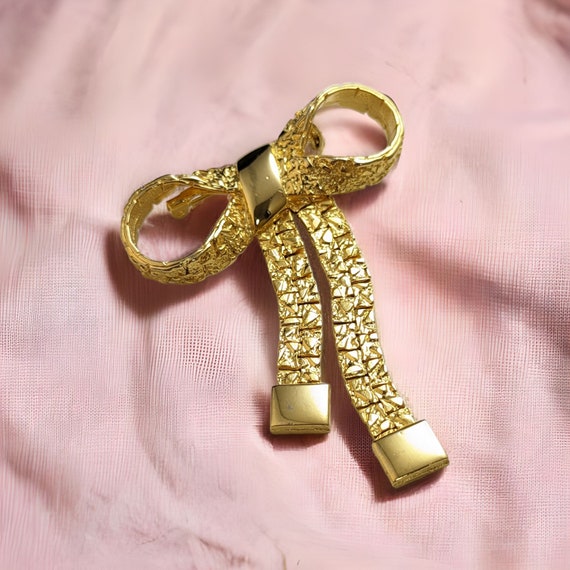 Lovely Vintage Jewellery Gold-tone Dangles Bow De… - image 1