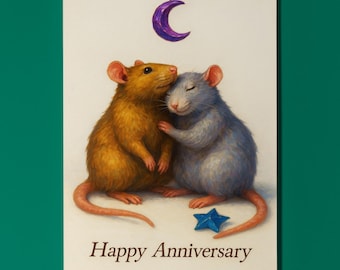 Two Rats - To the Moon and Back - Happy Anniversary Card - Funny Animal - Premium Greeting Card Envelope - Personalised card - Couples