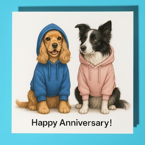 Cocker Spaniel y Border Collie - Tarjeta de Feliz Aniversario con Animales Divertidos - Sobre Premium - Tarjeta de Felicitación - Tarjeta Personalizada para Perro - Esposo
