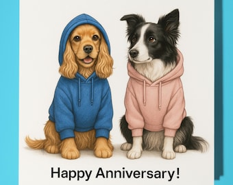 Cocker Spaniel and Border Collie - Happy Anniversary Card  Funny Animal - Premium Greeting Card Envelope - Personalised Dog card - Husband