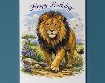 Wild Cats Party Lion Little Roar Surprise Happy Birthday Card Premium Greeting Card Envelope Personalised Big cat Wildlife Print jungle king
