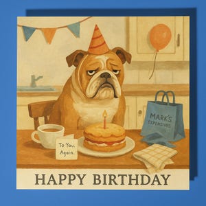 Biglietto di auguri di buon compleanno con cane Bulldog - Animale divertente - Busta per biglietti di auguri premium - Cane personalizzato - Biglietto divertente - Sorella, famiglia, amico, papà