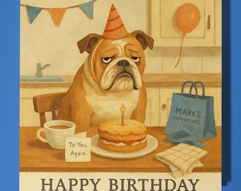 Bulldog Dog Happy Birthday Card - Funny Animal - Premium Greeting Card Envelope - Personalised dog - funny card - sister family friend Dad
