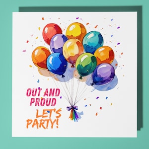 Regenbogen Luftballons LGBTQ+ Coming out - Karte - Premium Grußkarte & Umschlag - Personalisierte Karte - Freund Partner Schwester Bruder