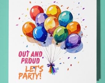 Rainbow balloons LGBTQ+ Coming out - Card - Premium Greeting Card & Envelope - Personalised card - Friend Partner Sister Brother