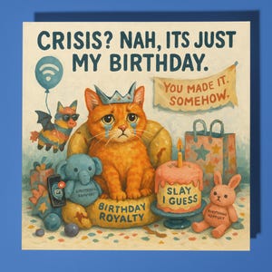 Chat royal - carte de joyeux anniversaire - animal drôle - enveloppe de carte de voeux premium - carte de chat personnalisée - soeur fille amie maman