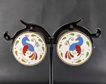 Lovely White Red Blue Green Cloisonné enamel  Jewellery Clip-on Earrings