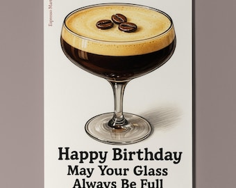 Cocktail Wishes Collection - Espresso Martini Cocktail - Happy Birthday Card - Premium Greeting Card and Envelope - Personalised card