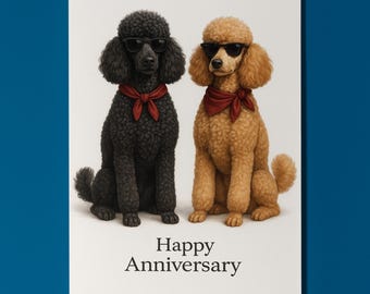 Dog Breeds Collection - Poodle Dogs Duo - Happy Anniversary Card - Funny Animal - Premium Greeting Card and Envelope - Personalised card