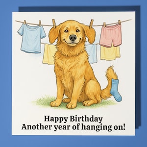 Fine Art Funnies Collection - Golden Retriever - Happy Birthday Card - Premium Greeting Card and Envelope - Personalised funny card - Friend