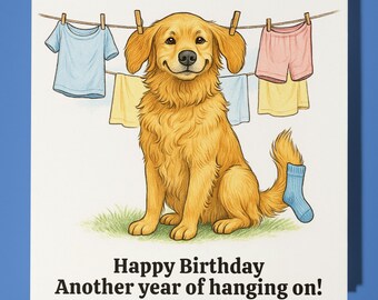 Fine Art Funnies Collection - Golden Retriever - Happy Birthday Card - Premium Greeting Card and Envelope - Personalised funny card - Friend