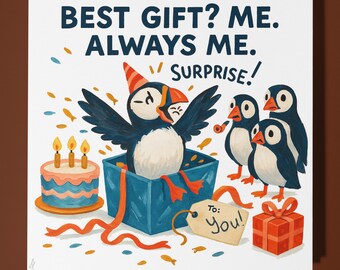 Puffins Happy Birthday Card - Funny Animal - Premium Greeting Card Envelope - Personalised Birthday - funny card - sister daughter friend