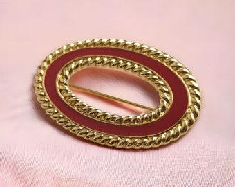 Beautiful Vintage Classic Design Monet Jewellery Red Enamel Brooch